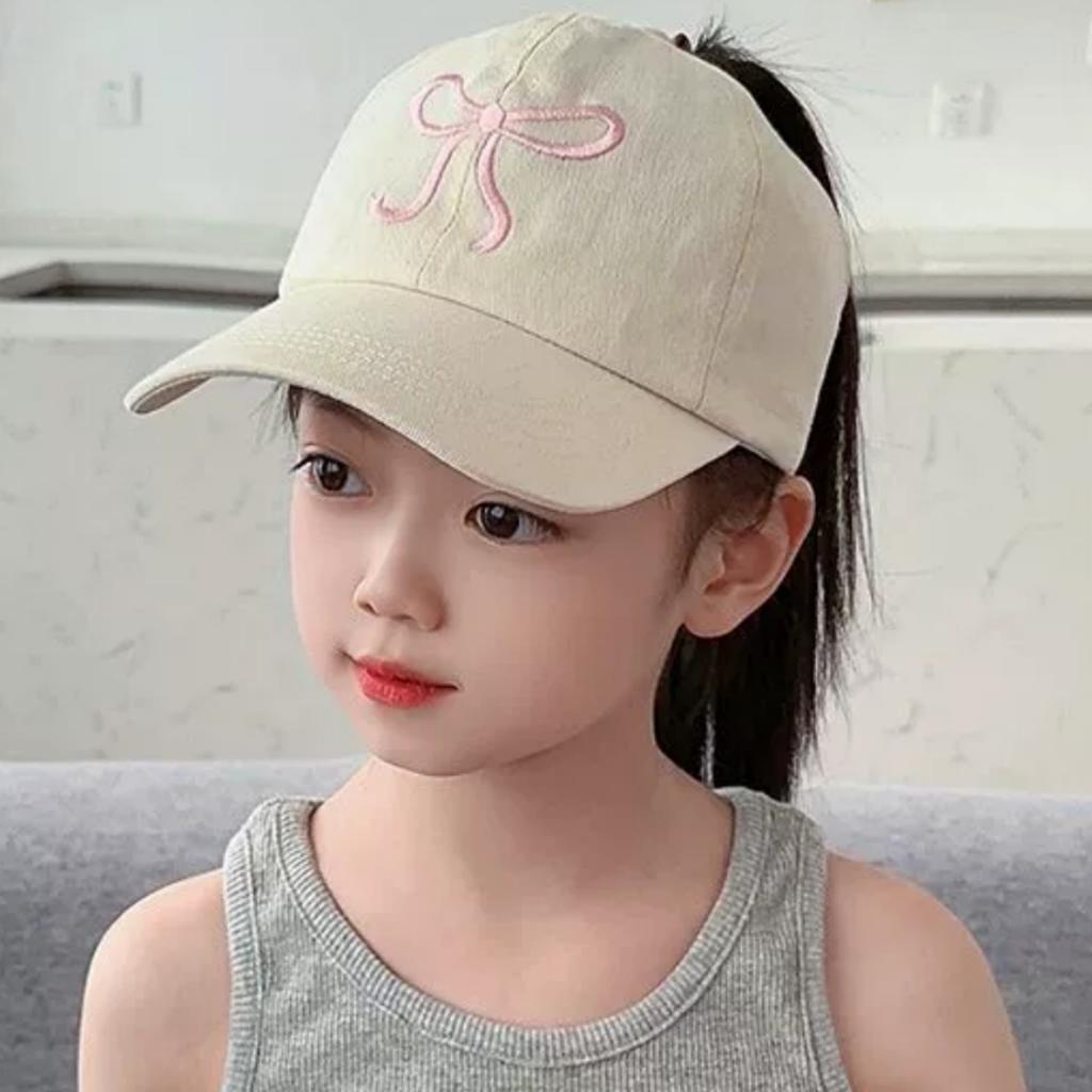 Children's Hats, Summer Empty Top Hats, Baby Duck Tongue Hats, Girls' Bow Embroidered Sun Hats, Ponytail Tied Baseball Caps