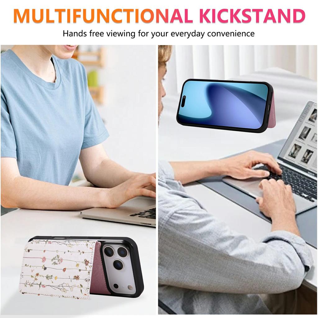 For iPhone 17 Pro Max Case Flower Leather TPU RFID Blocking Phone Cover Card Slots