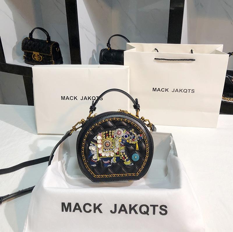 Real Leather Hand-held Round Cake Bag, Women s New Autumn and Winter High-end Feeling, This Year s Popular Small Round Bag, Crossbody Bag чёрный