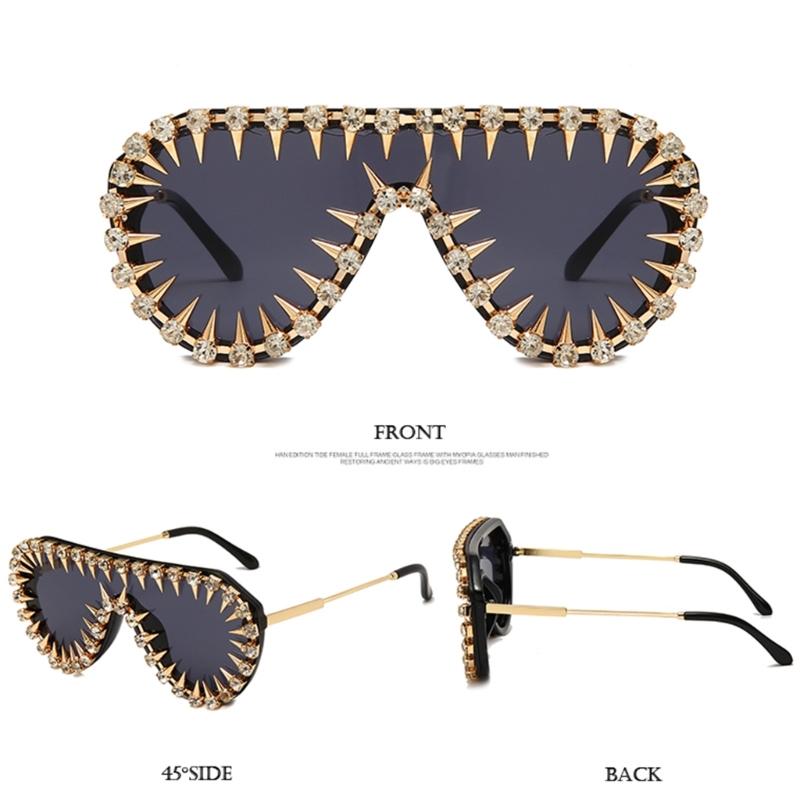 Blingbling Sunglasses with Crystal Rivet Frame for Female Male Unisex Music Festival and Hiphop Dancing Party Dressingup