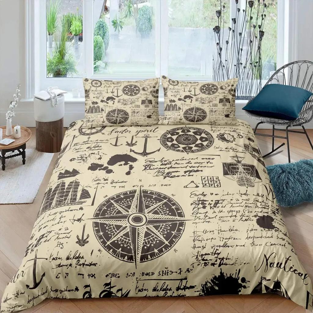Segelboot Bettbezug Set Maritimes Bettwäsche Set Segelschiff Bettbezug Holzboot Piratenyacht Abenteuer Thema Quiltbezug