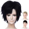 CaseEden Cosplay Wig, Short Hair, for Male Characters, Stiff Hair, Heat Resistant, Black Hair, Set of 2 Wig Nets