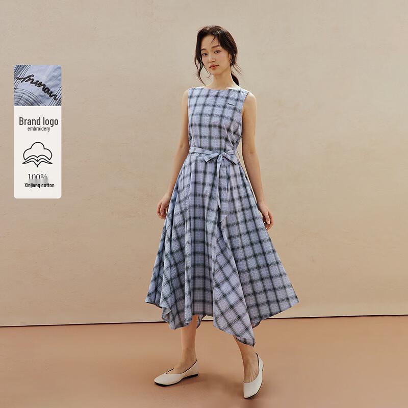 INMAN Французское Романтическое Клетчатое Платье Без Рукавов с Вышивкой и Поясом M