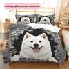 Black Samoyed Pattern Bedding Home Decoration Birthday Gift (1 * duvet cover + 2 * pillowcase, without core)