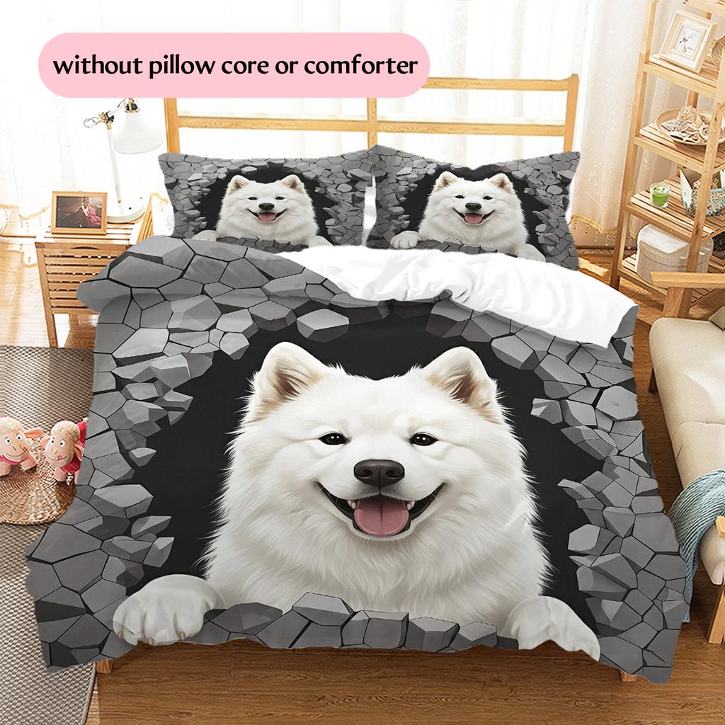 Black Samoyed Pattern Bedding Home Decoration Birthday Gift (1 * duvet cover + 2 * pillowcase, without core)