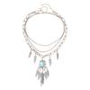 Pack of 2 Ethnic Turquoise Feather Chokers with Antique Alloy Finish Adjustable Length Bohemian Fashion Accessories