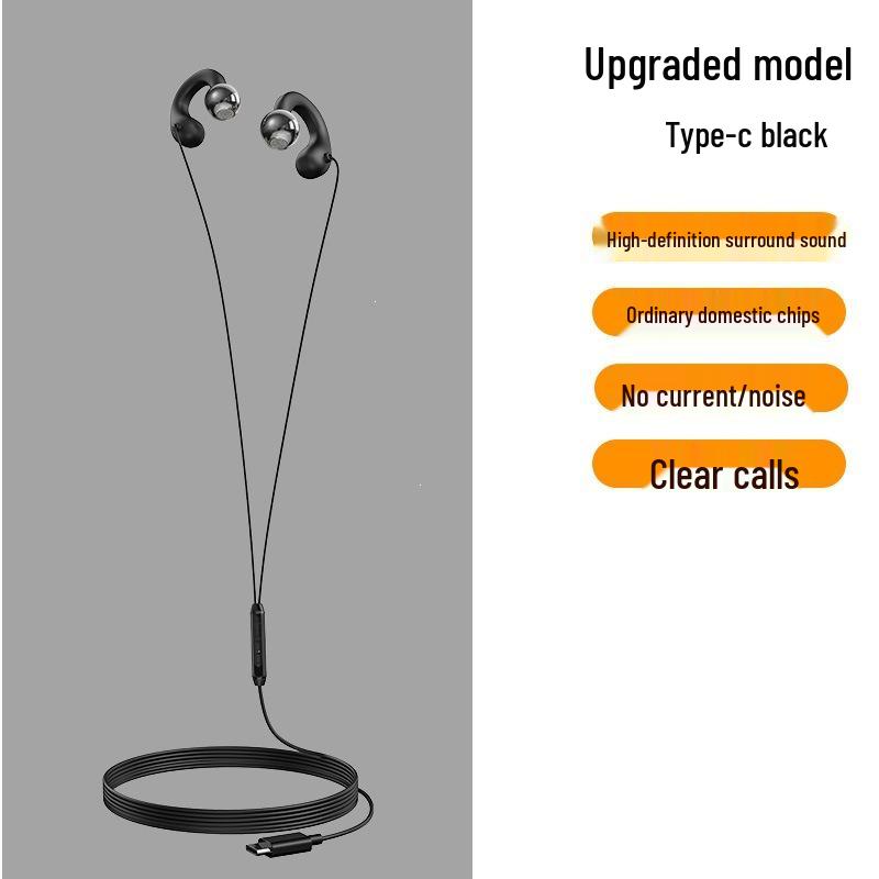 Bone Conduction Wired Earphones with Type-C and 3.5mm Connectors, Ear Clip Design, Wired Control Microphone, Ideal for Gaming