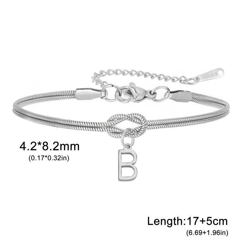 Stainless Steel 26-Letter Bracelet & Anklet with Double-Layer Knotted Snake Bone Chain