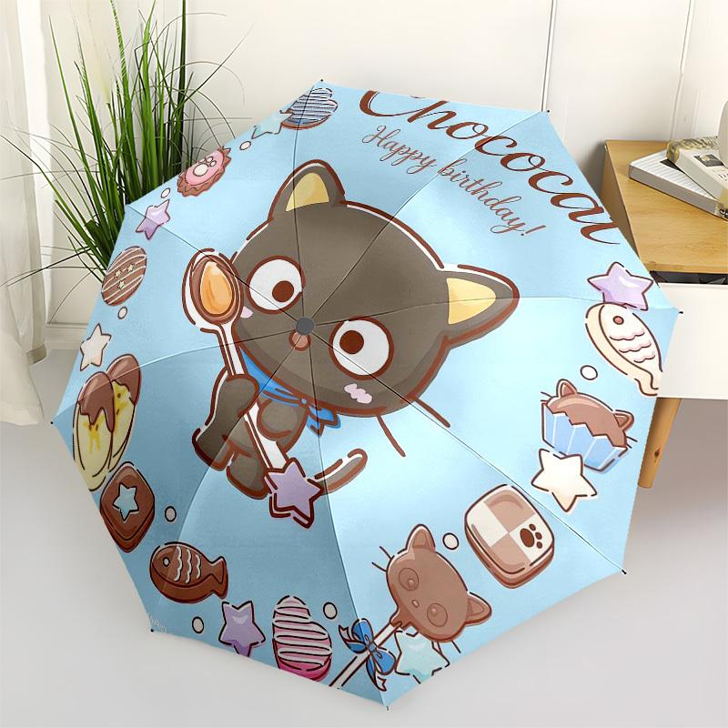 1pc Chococat Birthday Illustration Umbrella with Plastic Handle,Compact & Stylish,Suitable for All Seasons Home Travel Outdoor N193