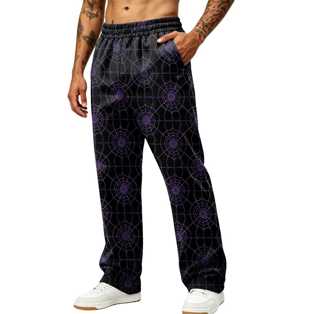 Herren Lockere Weite Beine Cargo Jogginghose mit Taschen Halloween Print für Lässige Outdoor-Kleidung