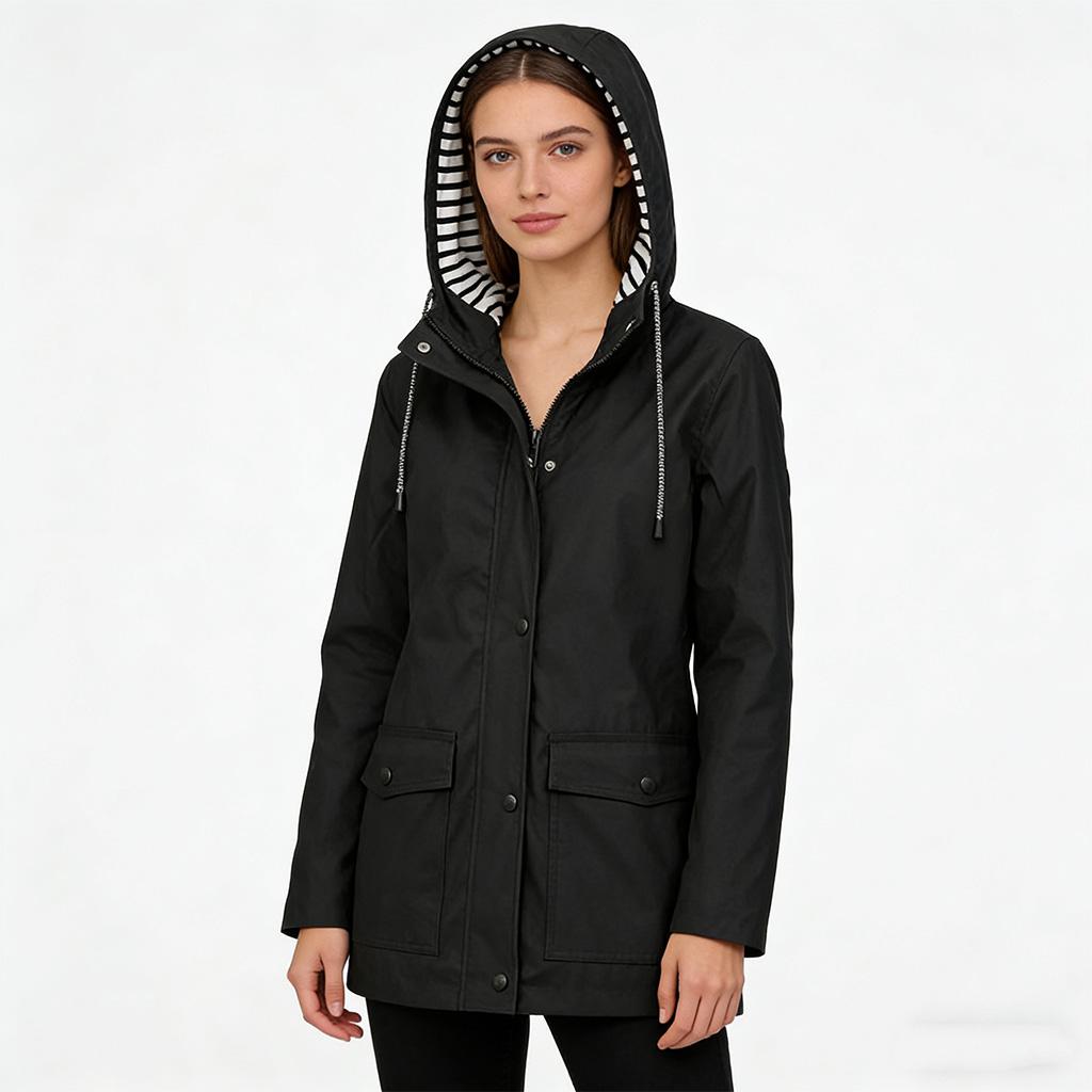 Women's Autumn and Winter Trench Coat Waterproof Women Rain Jacket Windproof Hooded Outdoor Plus Solid Raincoat