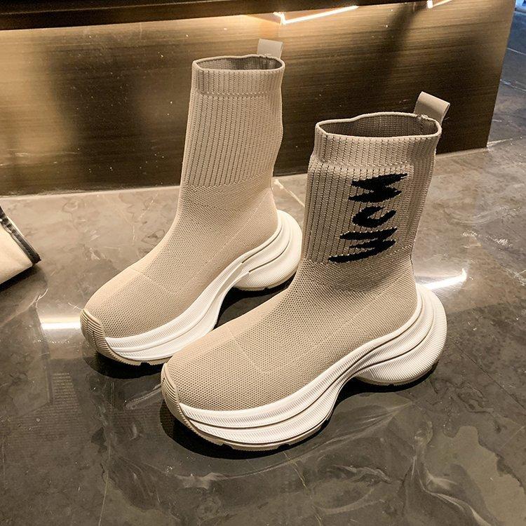 Flying Boots Women's Versatile Elastic Socks Shoes 2025 Summer New Fashion Foreign Style Martin Boots Women's Short Boots Knitted Boots