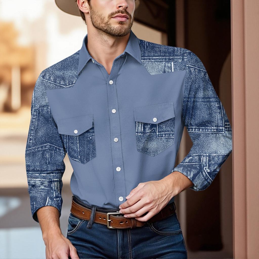 Men'S Fashionable Lapel And Shoulder Length Long Sleeved Casual Top