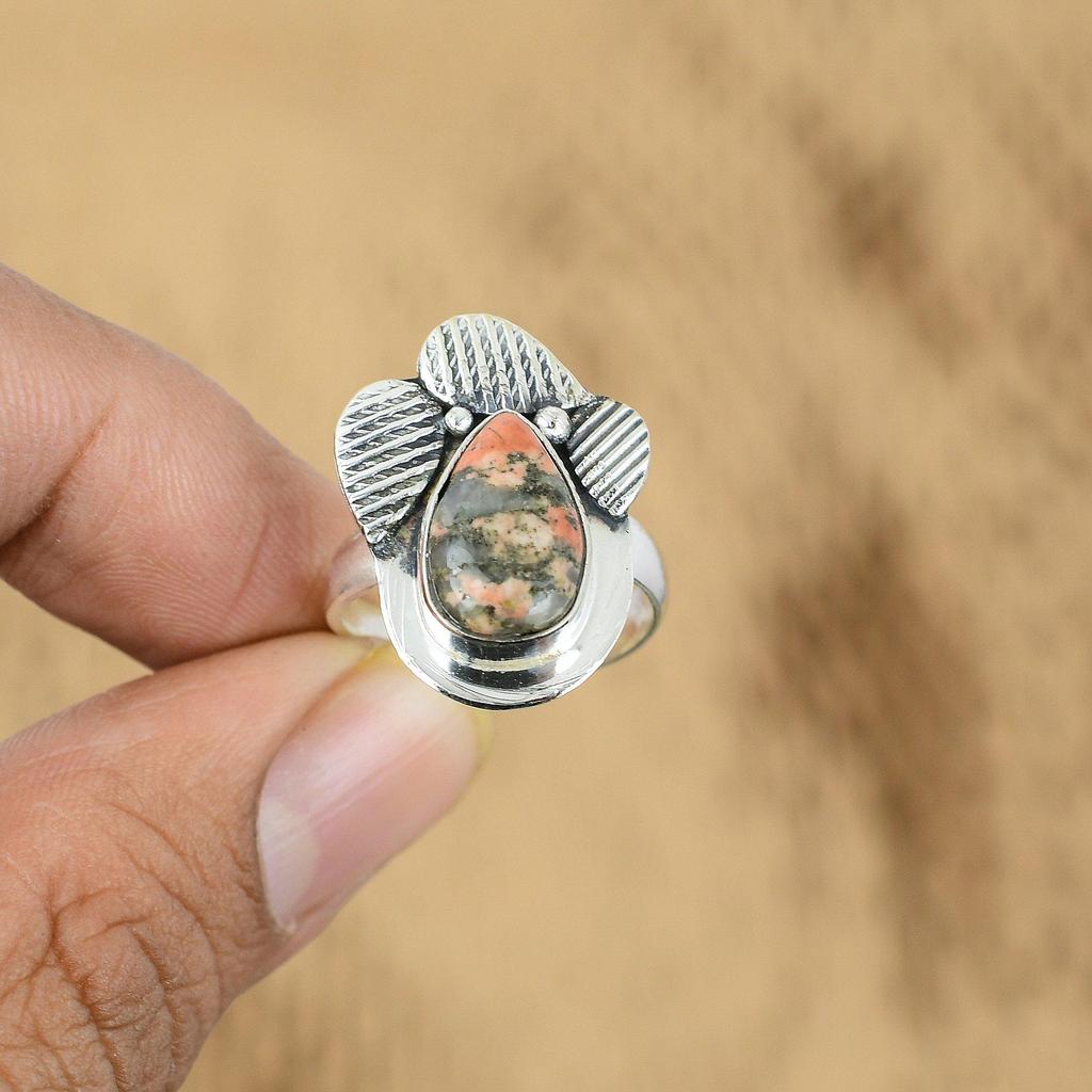 Wedding Gift For Her 925 Silver Natural Maligano Jasper Promise Adjustable Ring