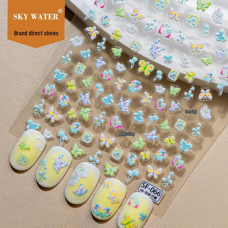 Fresh Japanese Style 3D Lavender Butterfly Embossed Nail Art Stickers for DIY Manicure