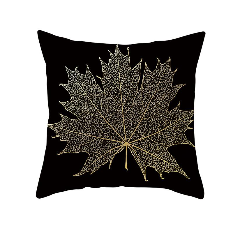 Home Furnishings Black Gold Leaf Print Cushion Cover Office Cushion Cover Waist Pillow Cover