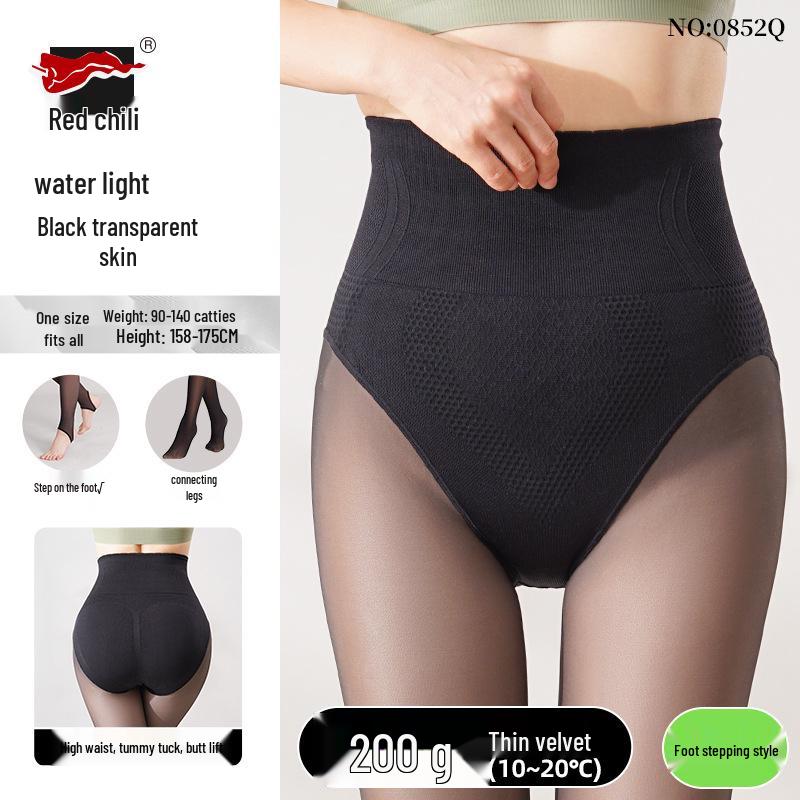 Red Pepper Sheer Black One-Piece Pants - Women's Autumn/Winter Bottoming Tights with Abdominal and Hip Support, Bare Leg Effect.