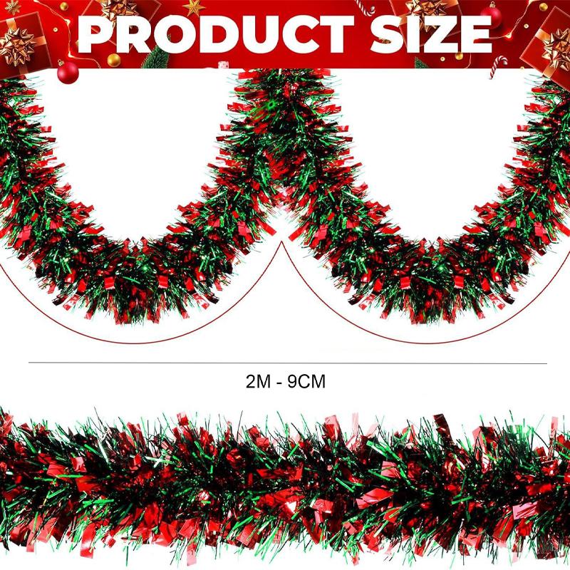 

1set Christmas Garland 2m Premium Christmas Garland Festive Red And Green Tinsel Ribbon for Holiday Celebration Home Decor