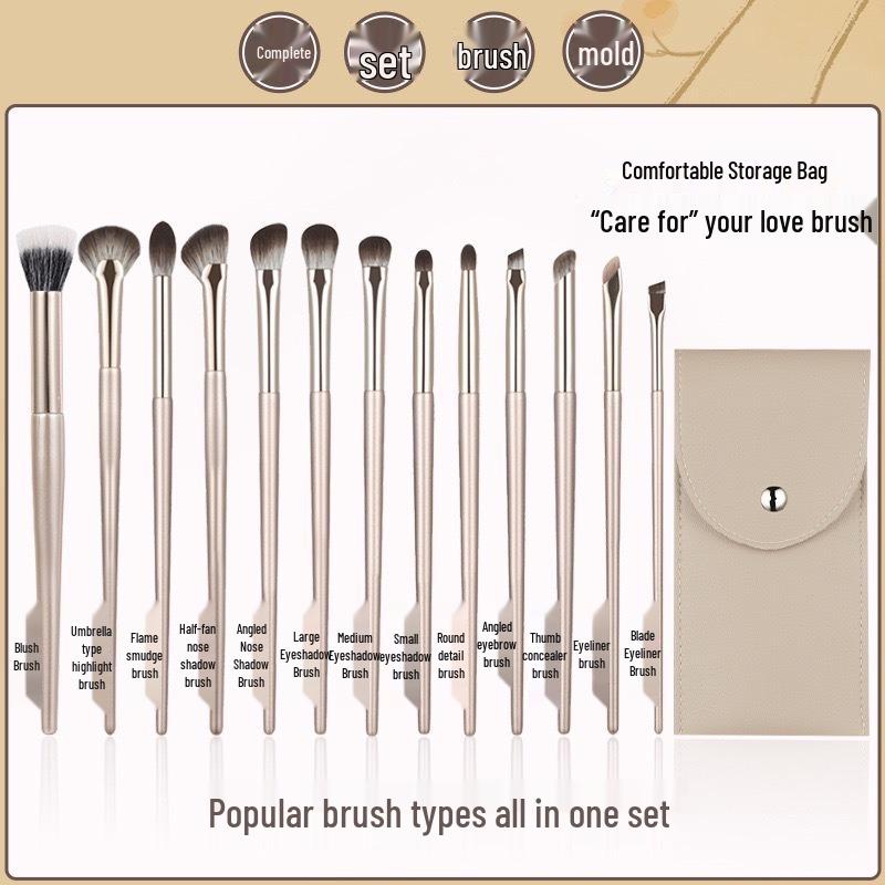 15-Piece Gold Makeup Brush Set with Portable Bag – Ideal for Beginners