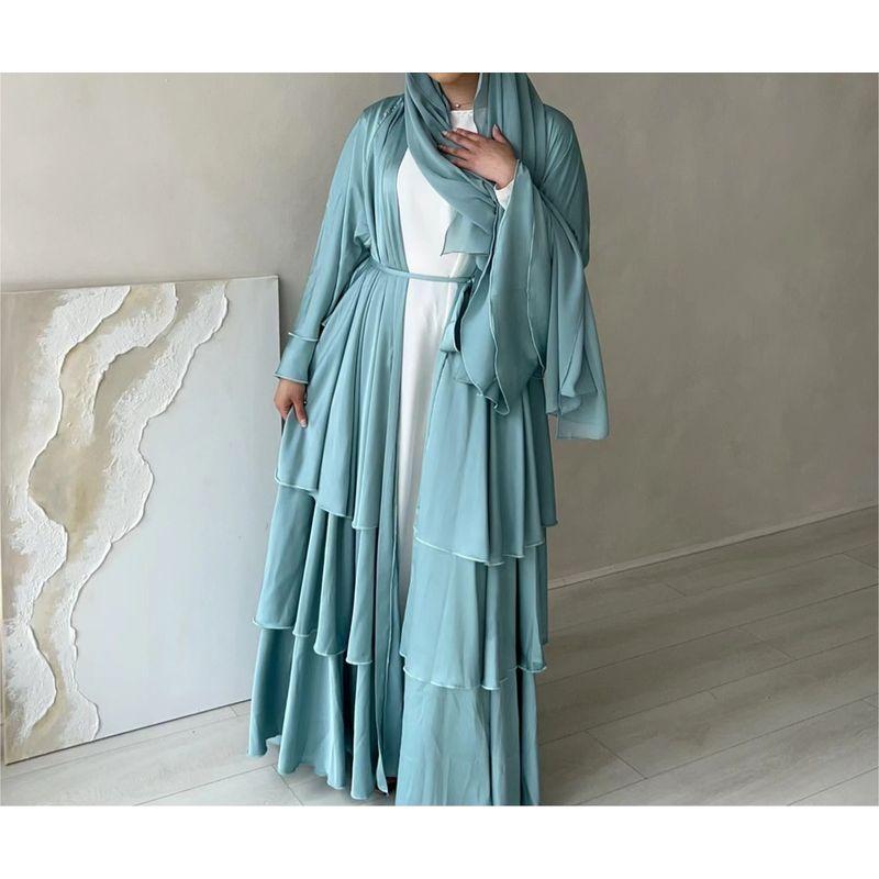 

New Arrival Middle East Turkey Elegance Cardigan Robe Dress Lace up Robe Cardigan Dress Light green 2XL
