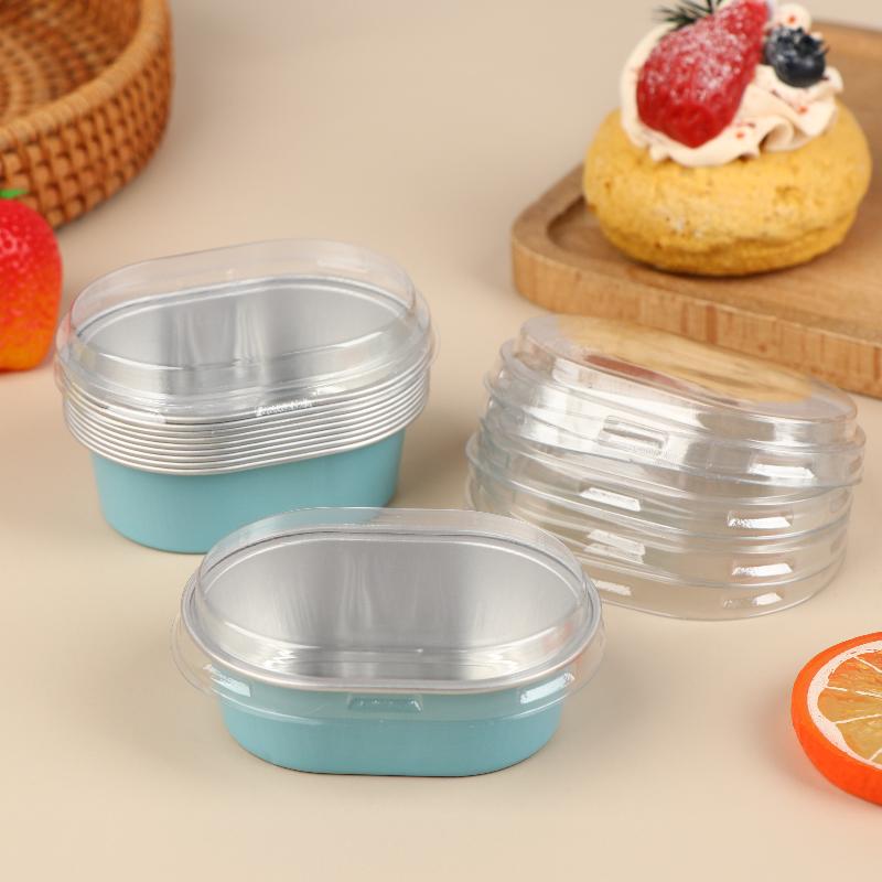10Pcs Aluminum Foil Cake Container Cupcakes Pans Liners With Lids Heat-Resistant Foil Baking Cups Easy To Use Kitchen Tool