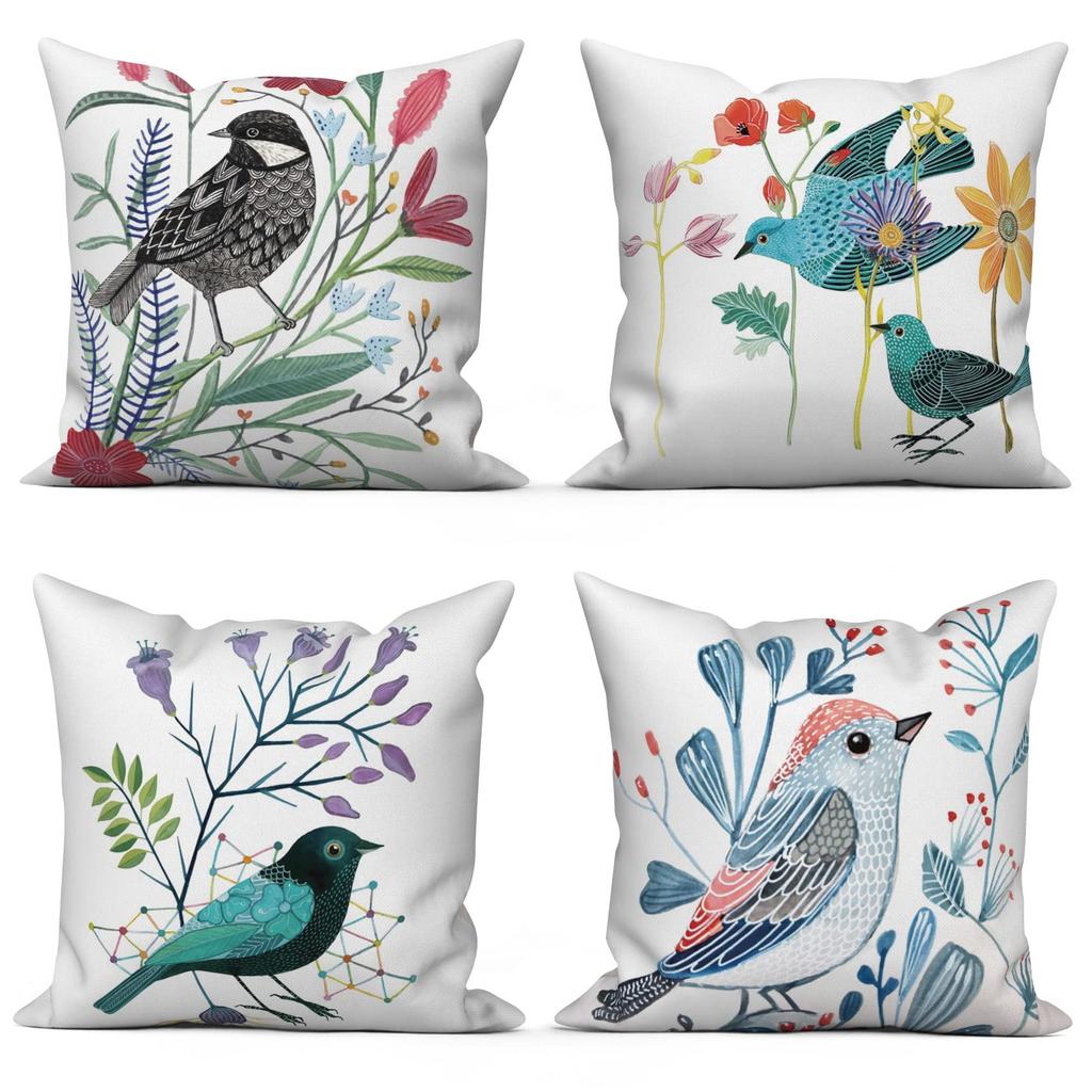 4pcs Black Cats Floral Scenic Scenes Cushion Cover Home Decor Pattern Pillow Cases for Sofa Bedroom Car
