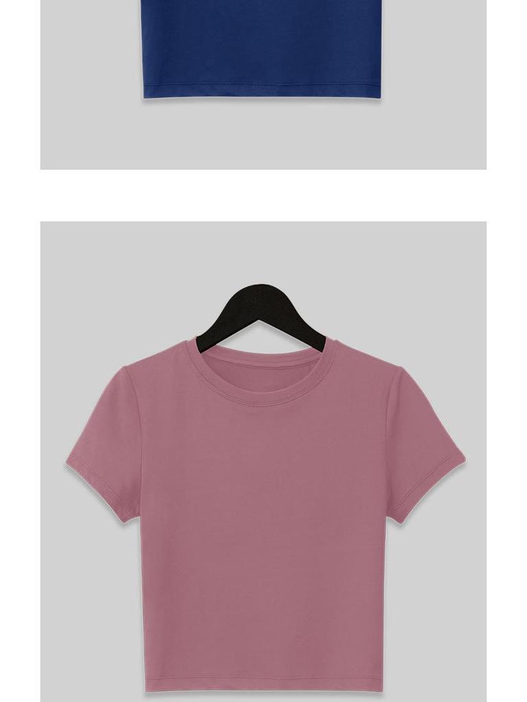 Women's Simple Solid Color Crew Neck Yoga T-Shirt - Short Sleeve for Running & Fitness