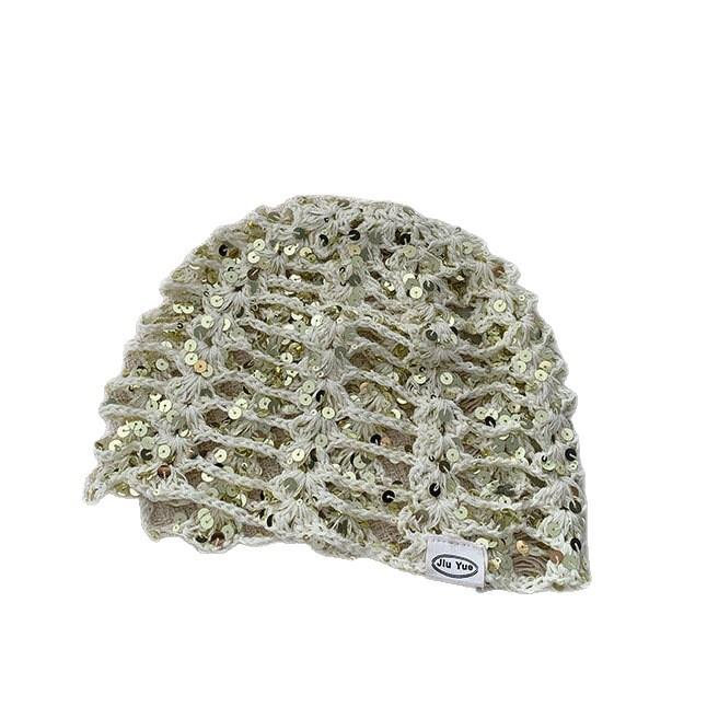 Erwachsenen-Badehaube Hohlbeutel Kopfhut Einfarbige Gestrickte Netzmütze Modische Pailletten Konkave Fischernetz-Kopfschalenhut