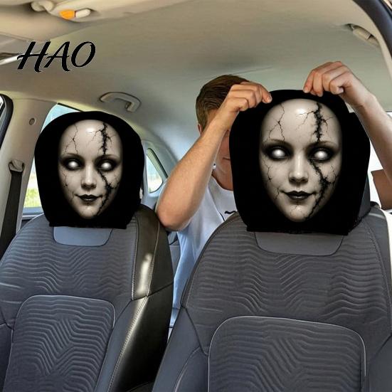 Gift for Car Enthusiasts 2Pcs Halloween Headrest Pillowcase, Universal Fit Pillow Cover, Soft Auto Interior Decoration Spooky Pillowcase Automotive