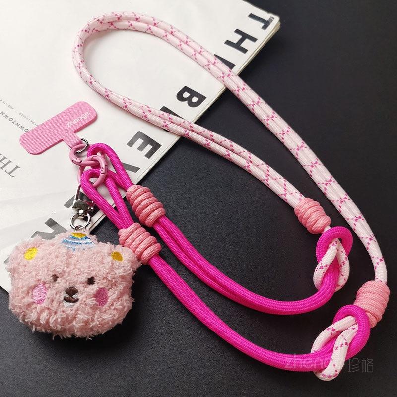 

Mobile phone lanyard crossbody can carry female long ins wrist neck adjustable multi-purpose cartoon cute plush bear [rose pink rose]
