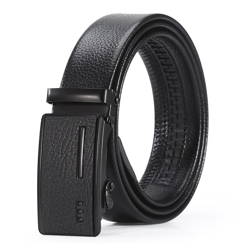 Men's Fashion Wear-Resistant Automatic Buckle Lychee Grain Faux Leather Belt