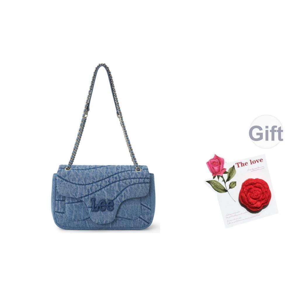 New Lee Fabric One Shoulder Handbag, Crossbody Bag Women's Blue Denim & White LE250133M