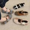 Fashion IPPEUM Mary Janes Shoes Women Winter Ballet Flats Buckle Plush Ballerinas Zapatos Mujer