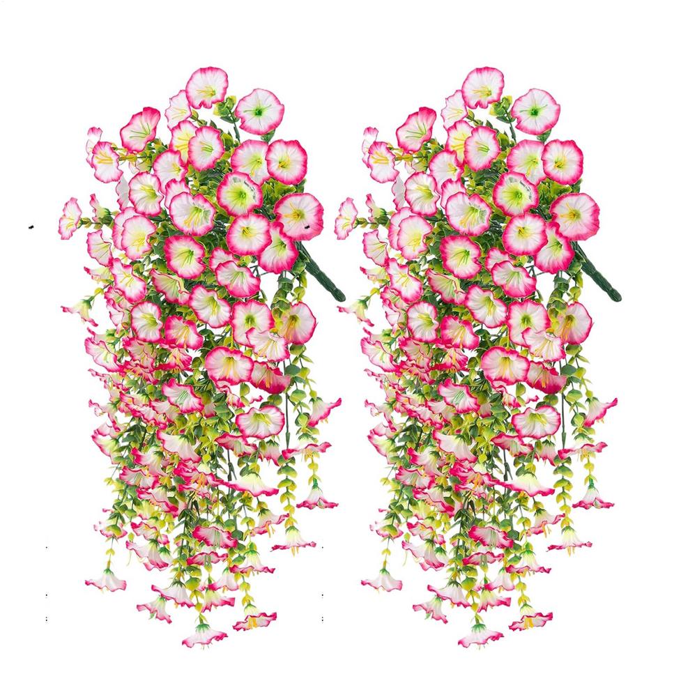 2pcs 75cm Home Decor Hanging Artificial Flowers UV-Resistant Fake Petunias Morning Glory Wall Flower Garland for Garden Wedding