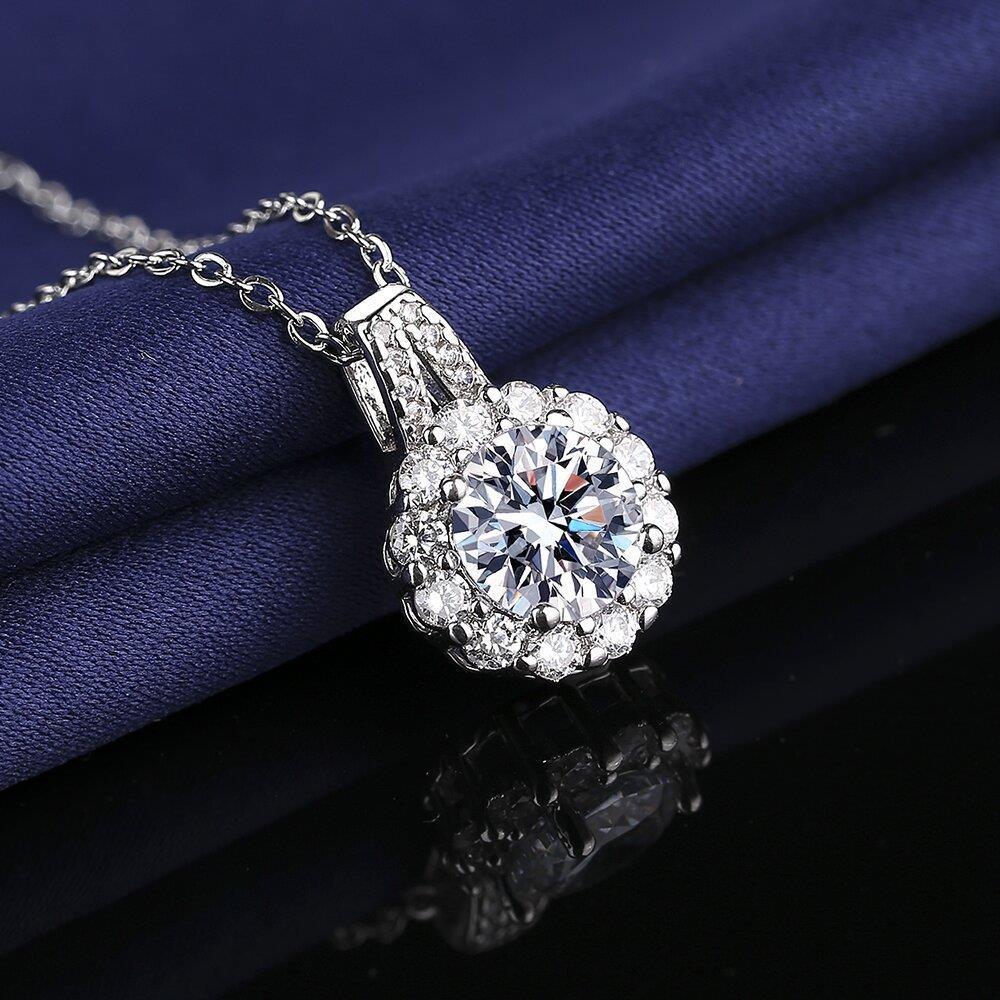 925 Silver Necklace 2 Carat Aaaaa Zircon Fashion Women Elegant Round Pendant Necklace Birthday Jewelry Gift