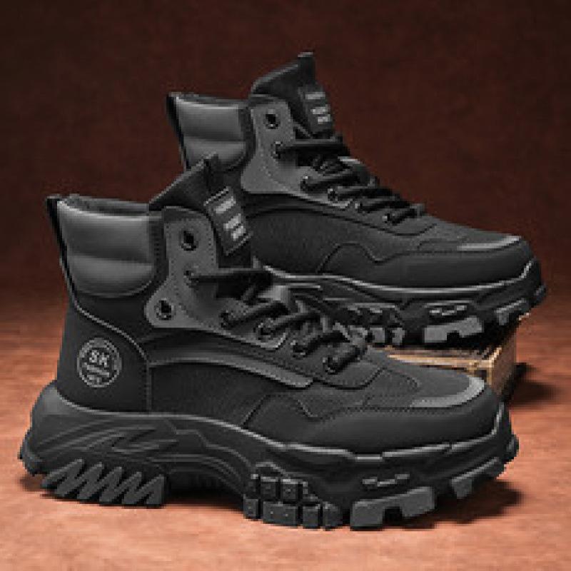 Labor Insurance Men's Shoes Autumn and Winter Outdoor Mountaineering Non-slip and Wear-resistant Work Sports Thick Soles Heightening Black Martin Boot