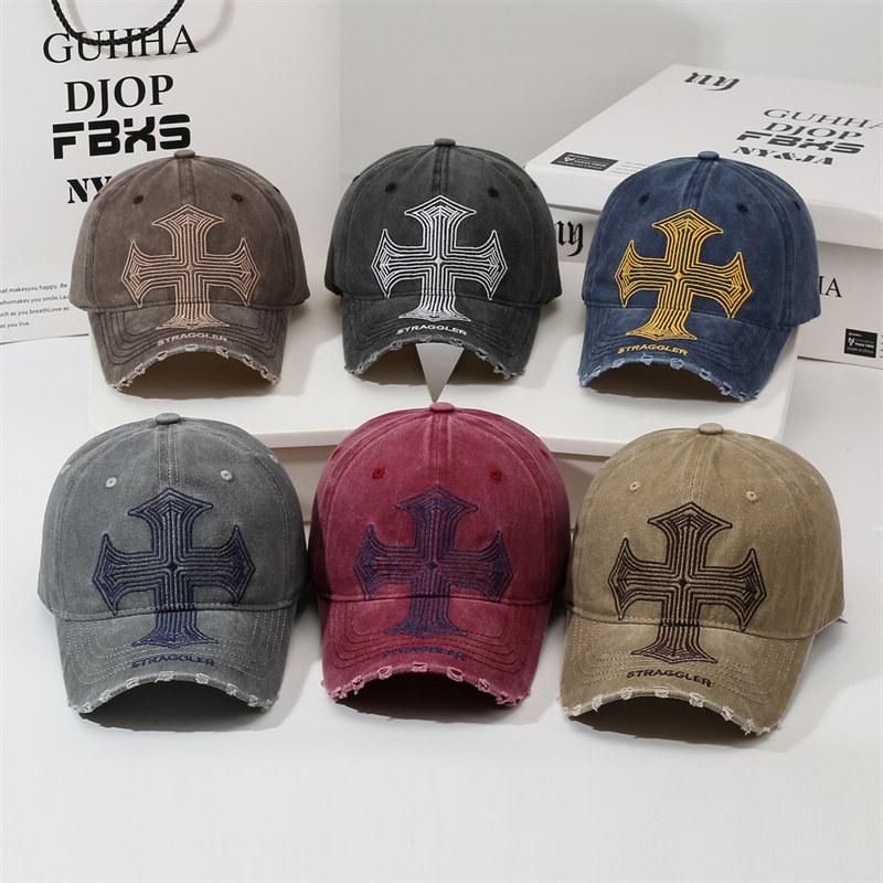 Embroidered Cross Baseball Cap for Men Women Vintage Design Sun Hat Hip Hop Fashion Caps GZW