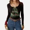 Women's Casual Fashion Christmas Print Button Long Sleeve Top