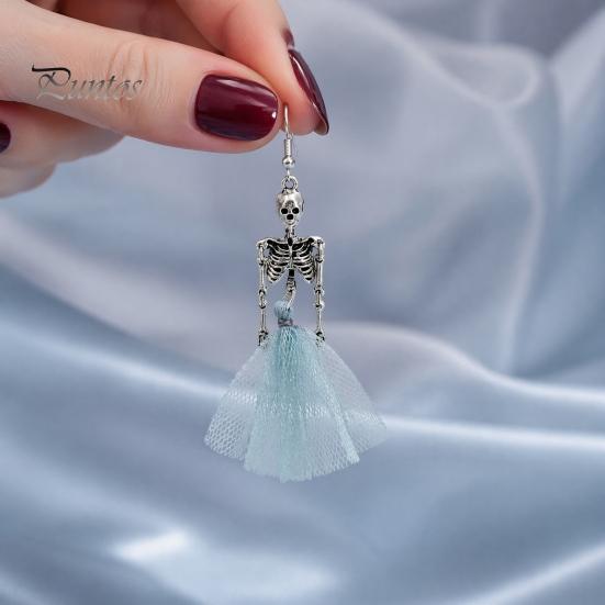 Halloween Party Accessories 1 Pair Earrings, Spooky Gothic Skeleton Dangle Cool Grunge Jewelry Drop Punk Skull Articulated for Women