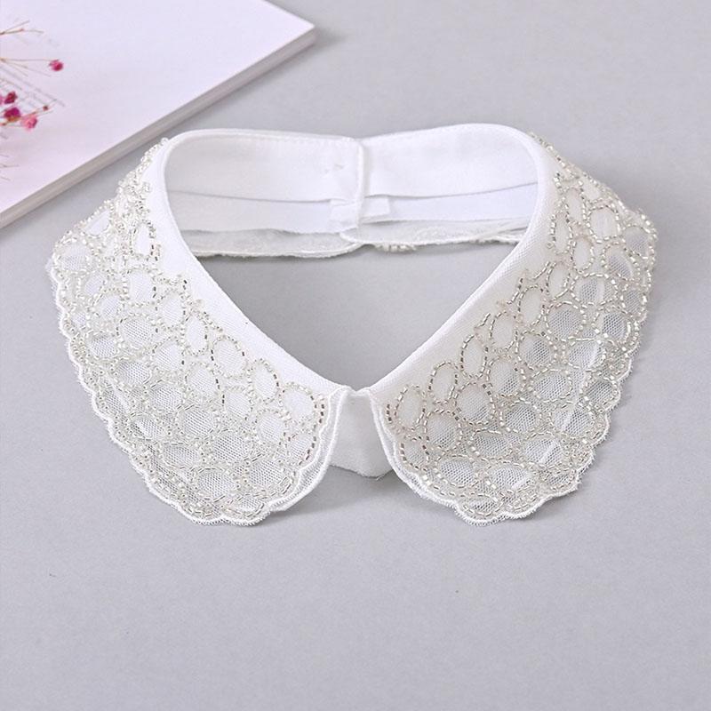 White Fake Collar Women Elegant Diamond Detachable Collars for Women False Shawl Shoulder Wrap Lapel False Collars Woman Tie