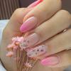 24pcs Flower Almond Nail Pink Tender Gradient Floral Nail Art, Spring Romantic Fake Nail Product, Medium Long Wearing Nail