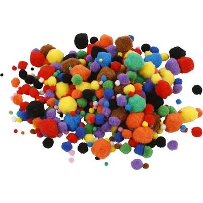 Mix of Soft, Fluffy, Round Pom Poms In Various Colors and Sizes. Ref 518900