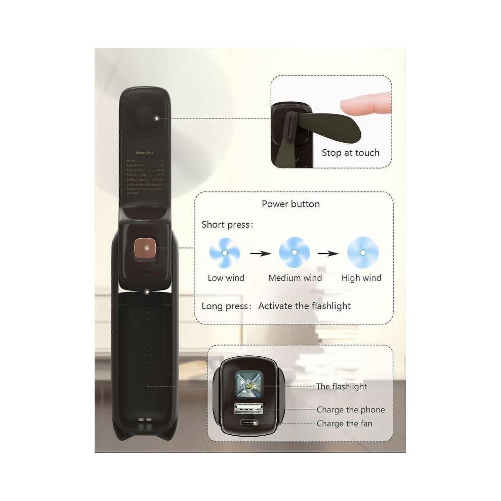Handheld Mini Fan, 3-in-1 Handheld Fan, Portable Travel Fan, Small Foldable Pocket Fan, Personal Desk Fan with Power Bank