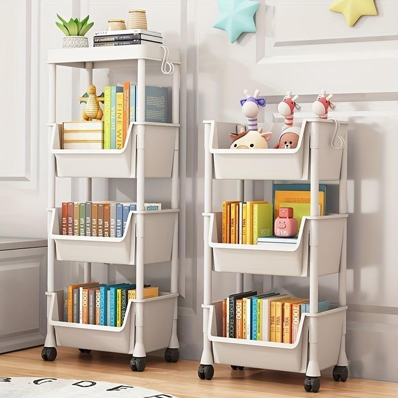 1pc White Mobile Storage Cart - Versatile Utility Organizer Rack with Wheels, Adjustable Shelving Unit, Space-Saving Solution for Living Room, Bedroom