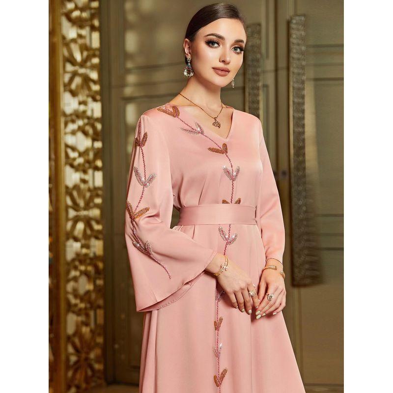 New Arrival Fashion V Neck Hand-Stitched Drill Elegant Dress V-Neck Hand Sewn Diamond Dress