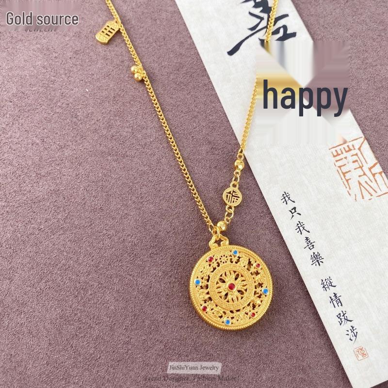 Gold Sand Abacus Vajra Compass Necklace with Eight Treasures - Chinese Style Women's Clavicle Chain