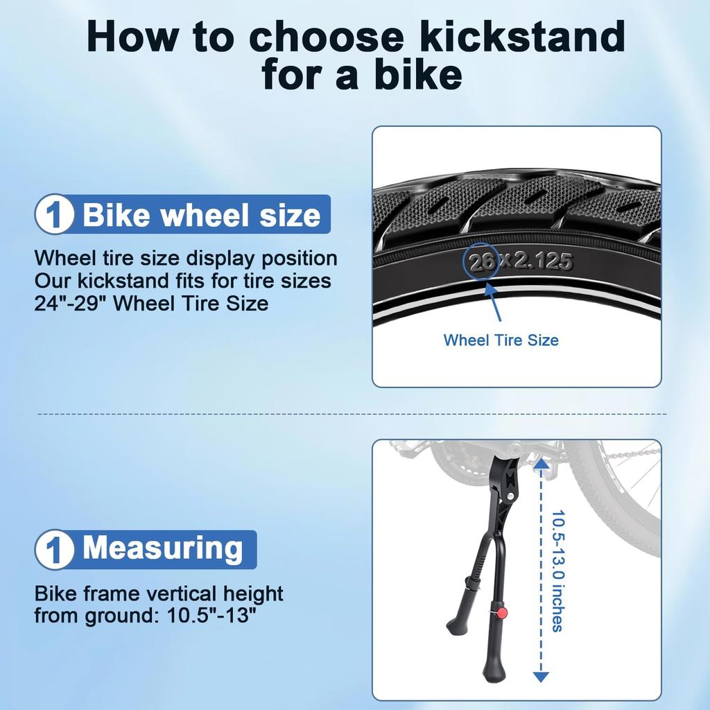 YBLNTEK Bike Kickstand, Adjustable Height Bicycle Double Legs Kick Stands For 24/26/27.5/29 Inch Adult Bikes, Center Mount Bicycle Kickstand For