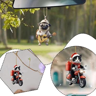 Motorcycle Cat /Backpack Dog Acrylic Car Interior 2D Car Hanging Flat Keychain Decoration Backpack W6N9