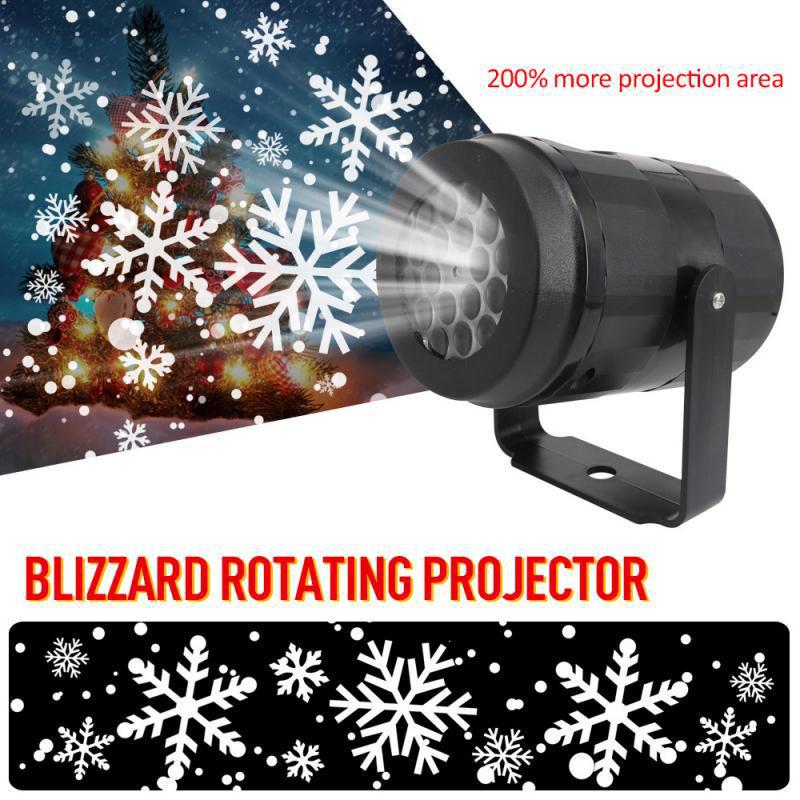 Rotating LED Snowflake Projector, White Blizzard Pattern Light, Halloween Laser Stage Light