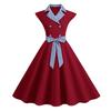 Elegant Ladies Dress Dot Printed Lapel Collar Bow On Waist Sweet Style Casual Party Dress Sleeveless Tight Waist Slim Mid-length Dress Women